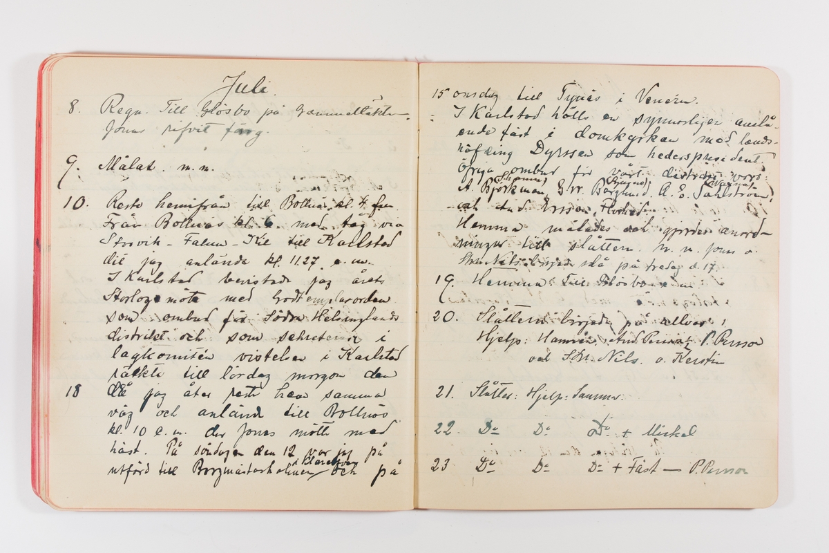 Dagbok från 1902–1903 omfattande 162 skrivna sidor samt en stämplingslängd. Inbunden med vaxdukspärm. Skriven av bonden, sjömannen och godtemplaren Per Svensson (1863–). Denne var gift med Kerstin Persdotter i Östergården (Österböle nr 2) i Rengsjö socken. Anteckningarna berör arbete, resor, väder osv. Dagboken ingår i en samling på 8 volymer och fanns vid digitaliseringstillfället i privat ägo inom släkten.