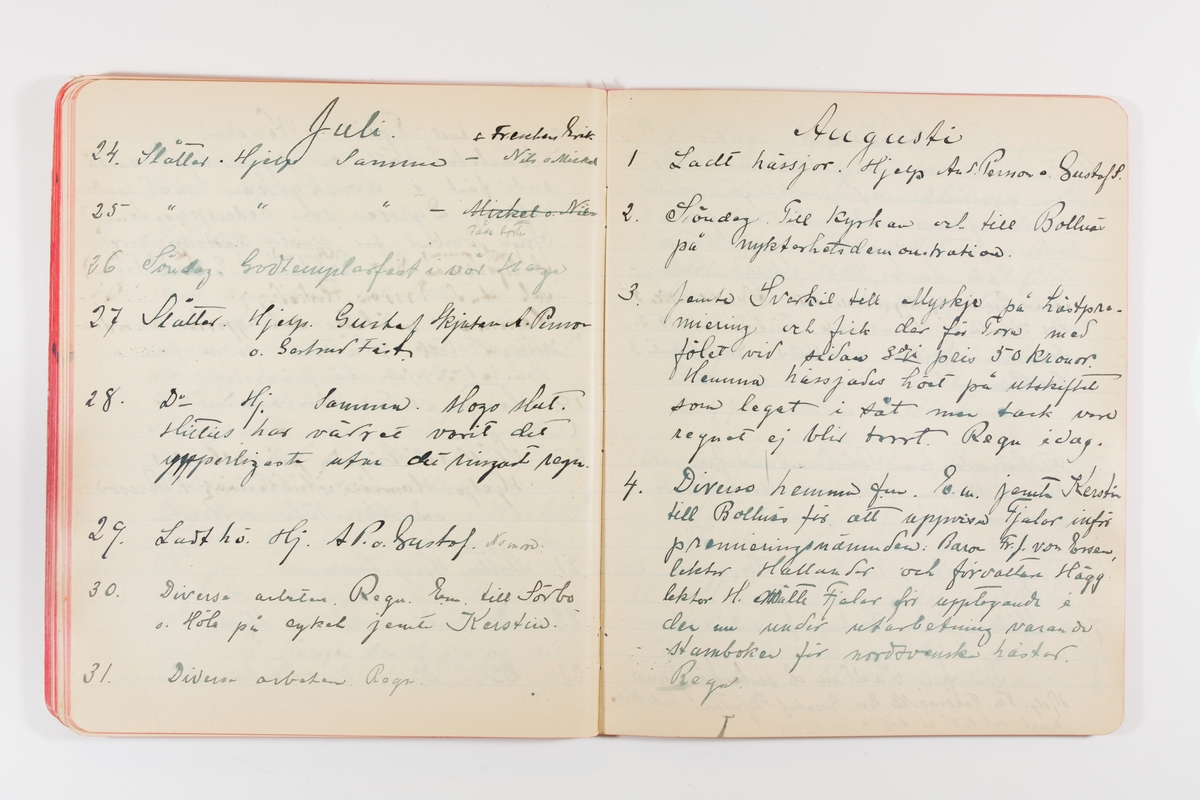 Dagbok från 1902–1903 omfattande 162 skrivna sidor samt en stämplingslängd. Inbunden med vaxdukspärm. Skriven av bonden, sjömannen och godtemplaren Per Svensson (1863–). Denne var gift med Kerstin Persdotter i Östergården (Österböle nr 2) i Rengsjö socken. Anteckningarna berör arbete, resor, väder osv. Dagboken ingår i en samling på 8 volymer och fanns vid digitaliseringstillfället i privat ägo inom släkten.