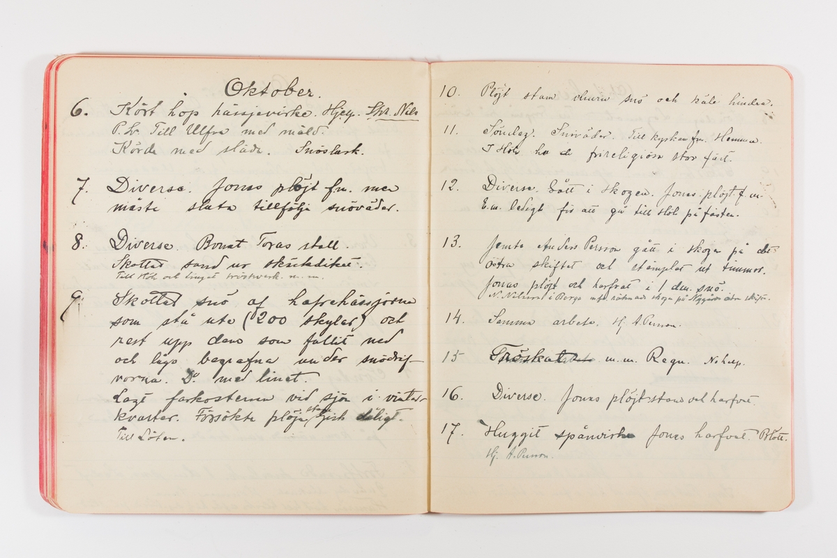 Dagbok från 1902–1903 omfattande 162 skrivna sidor samt en stämplingslängd. Inbunden med vaxdukspärm. Skriven av bonden, sjömannen och godtemplaren Per Svensson (1863–). Denne var gift med Kerstin Persdotter i Östergården (Österböle nr 2) i Rengsjö socken. Anteckningarna berör arbete, resor, väder osv. Dagboken ingår i en samling på 8 volymer och fanns vid digitaliseringstillfället i privat ägo inom släkten.