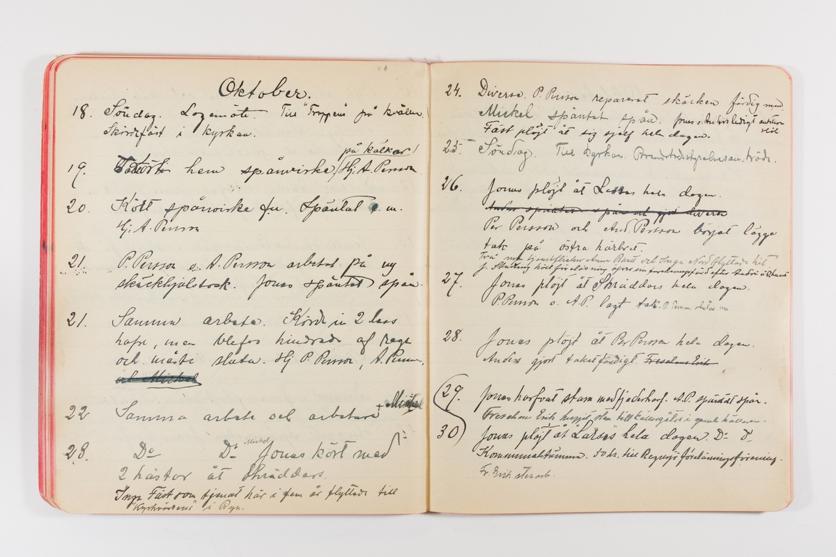 Dagbok från 1902–1903 omfattande 162 skrivna sidor samt en stämplingslängd. Inbunden med vaxdukspärm. Skriven av bonden, sjömannen och godtemplaren Per Svensson (1863–). Denne var gift med Kerstin Persdotter i Östergården (Österböle nr 2) i Rengsjö socken. Anteckningarna berör arbete, resor, väder osv. Dagboken ingår i en samling på 8 volymer och fanns vid digitaliseringstillfället i privat ägo inom släkten.