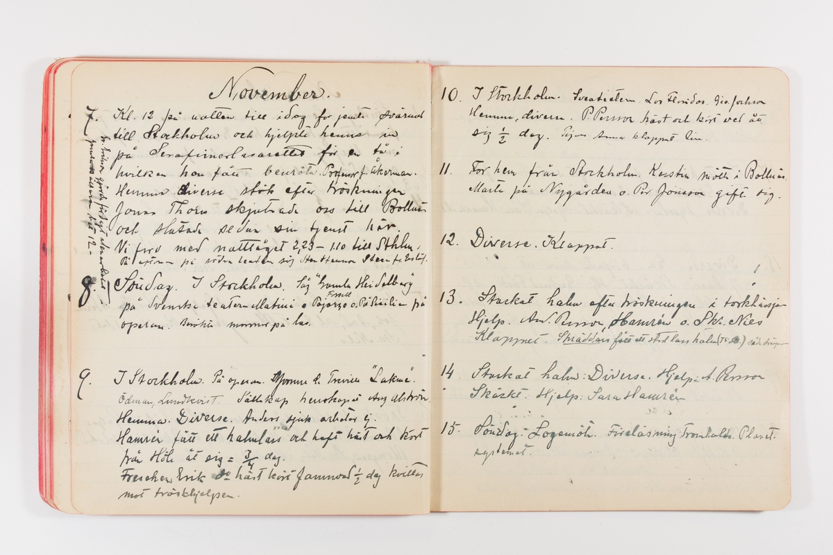 Dagbok från 1902–1903 omfattande 162 skrivna sidor samt en stämplingslängd. Inbunden med vaxdukspärm. Skriven av bonden, sjömannen och godtemplaren Per Svensson (1863–). Denne var gift med Kerstin Persdotter i Östergården (Österböle nr 2) i Rengsjö socken. Anteckningarna berör arbete, resor, väder osv. Dagboken ingår i en samling på 8 volymer och fanns vid digitaliseringstillfället i privat ägo inom släkten.