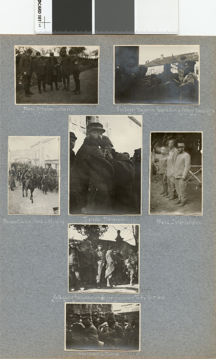 Text i fotoalbum: "Franska fångar vid ingången till ett Fort St Mihiel".