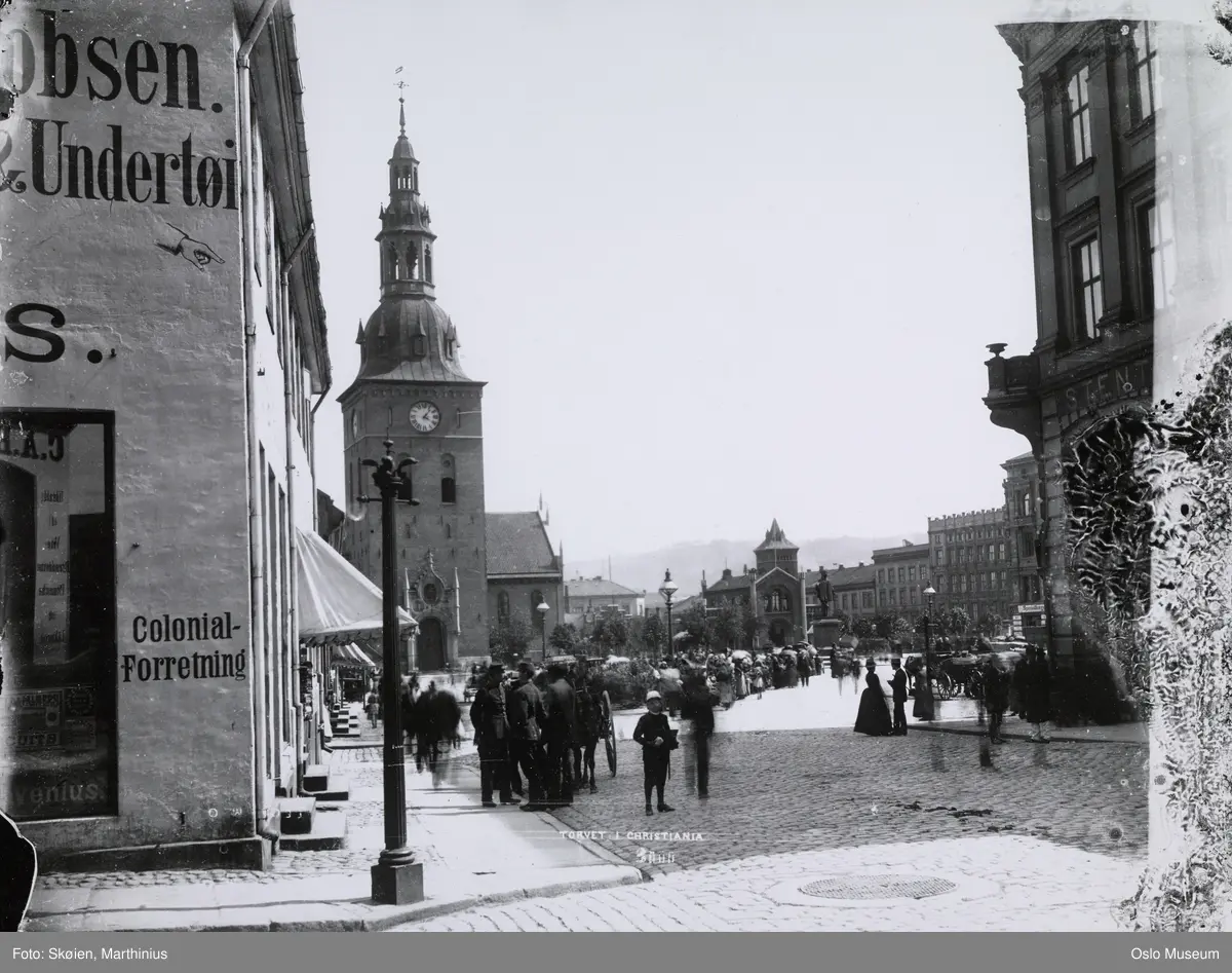 utsikt, gateløp, mennesker, forretningsgårder, bygårder, torg, Brannvakten, Vår Frelsers kirke