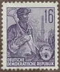 Frimärke ur Gösta Bodmans filatelistiska motivsamling, påbörjad 1950.
Frimärke från Tyskland, 1953. Motiv av Tysk verkstadsarbetare