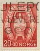 Frimärke ur Gösta Bodmans filatelistiska motivsamling, påbörjad 1950.
Frimärke från Norge, 1943. Motiv av Norsk Viking med svärd och sköld =: Emblem för norska Nazistfrivilliga, s.k. 