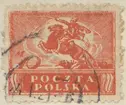 Frimärke ur Gösta Bodmans filatelistiska motivsamling, påbörjad 1950.
Frimärke från Polen, 1919. Motiv av Ridande Ulan -Symbol för hjältemod- 
