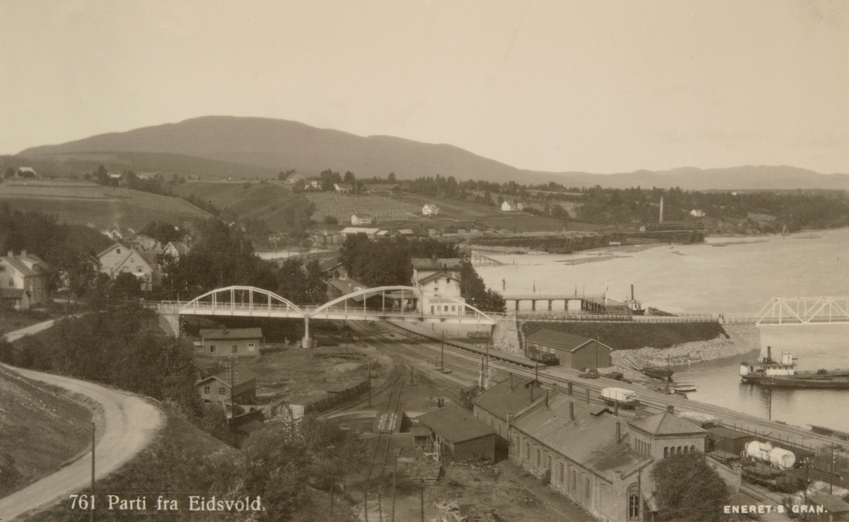 Postkort, Eidsvoll jernbanstasjon, Vorma, Sundbrua, jernbanespor,