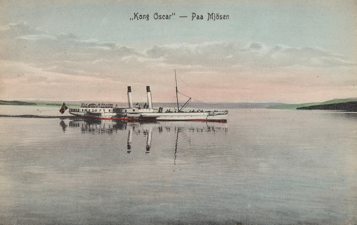 Postkort, mjøsbåt, D/S Kong Oscar solgt til Garmann og Bennets reisebyrå i 1915 og skipet ble omdøpt til  Mjøsen,