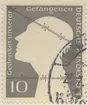 Frimärke ur Gösta Bodmans filatelistiska motivsamling, påbörjad 1950.
Frimärke från Tyskland, 1953. Motiv av Krigsfånge innanför Taggtråd