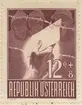 Frimärke ur Gösta Bodmans filatelistiska motivsamling, påbörjad 1950.
Frimärke från Österrike, 1947. Motiv av Krigsfångebrev genom taggtråd