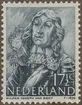 Frimärke ur Gösta Bodmans filatelistiska motivsamling, påbörjad 1950.
Frimärke från Nederländerna, 1943. Motiv av Wilhelm Joseph van Gent ?-1672 Holländsk amiral. Aktern av en fullriggare synes i bakgrunden