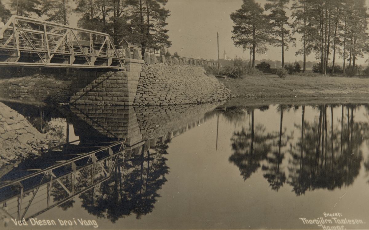 Postkort, Hamar, Disen bro, Disenbrua, Vangsvegen over Åkersvika, steinsetting, 