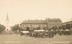 Postkort, Hamar, Stortorget, torghandel, Kirkegata, Munchgår