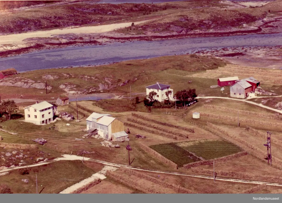 Flyfoto av Alpøy i Leiranger. Ca. 1965.