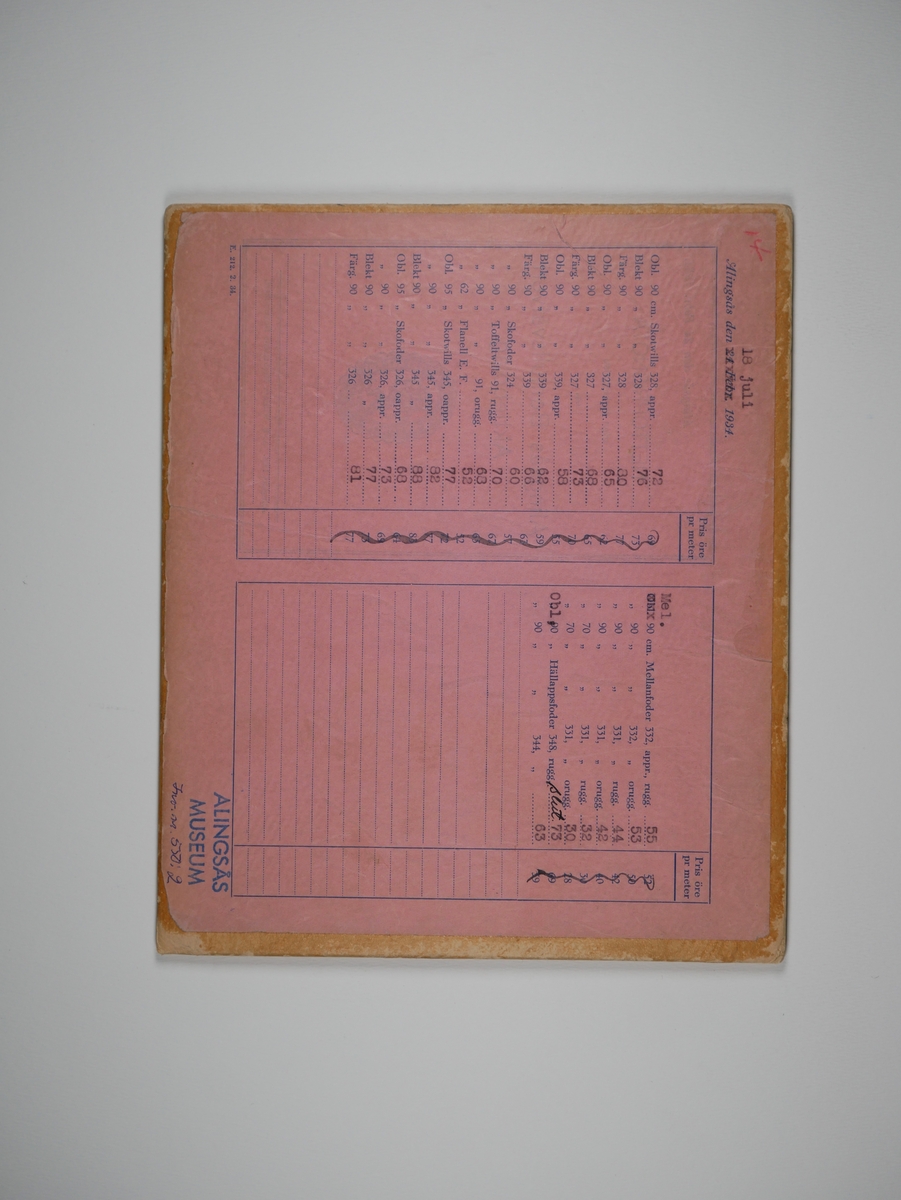 Alingsås Bomullsväveri AB

1. Klortabeller
2. Pristabeller 1934
3. Vikttabeller