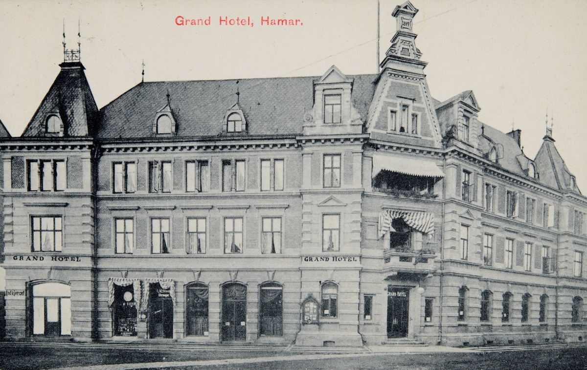 Postkort, Hamar, Torggata 1, eksteriør Grand Hotel, 