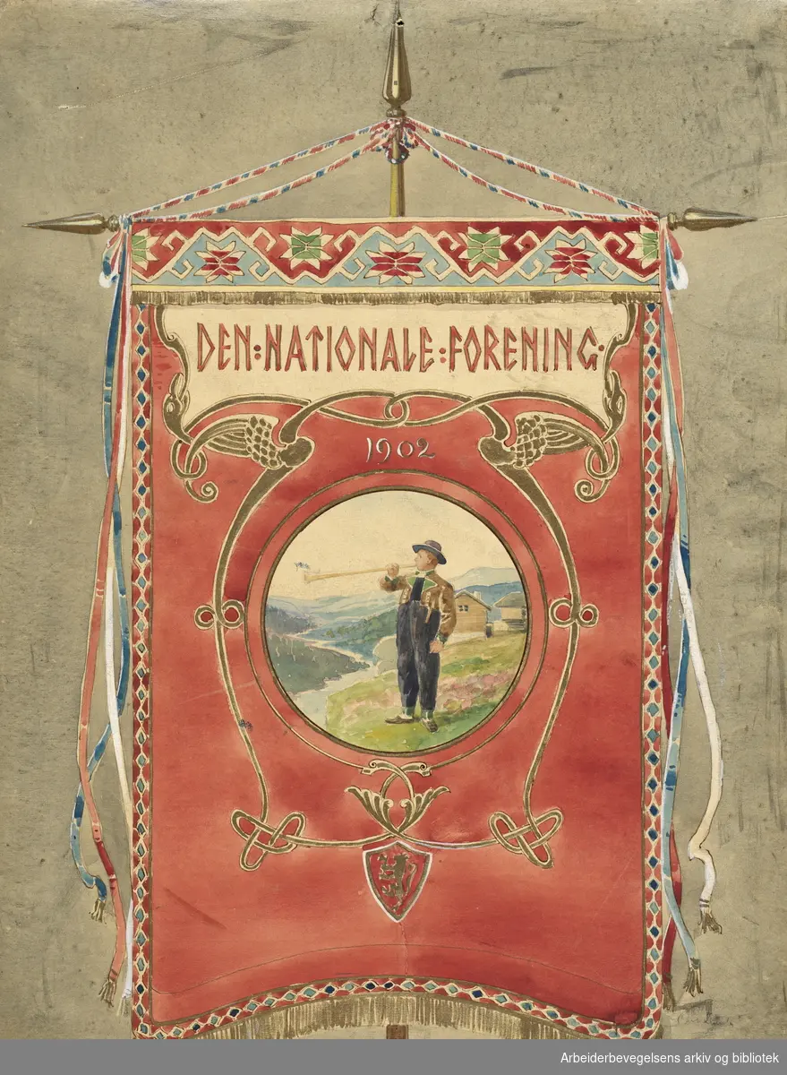 Skisse til fane for Den Nationale forening, 1902.