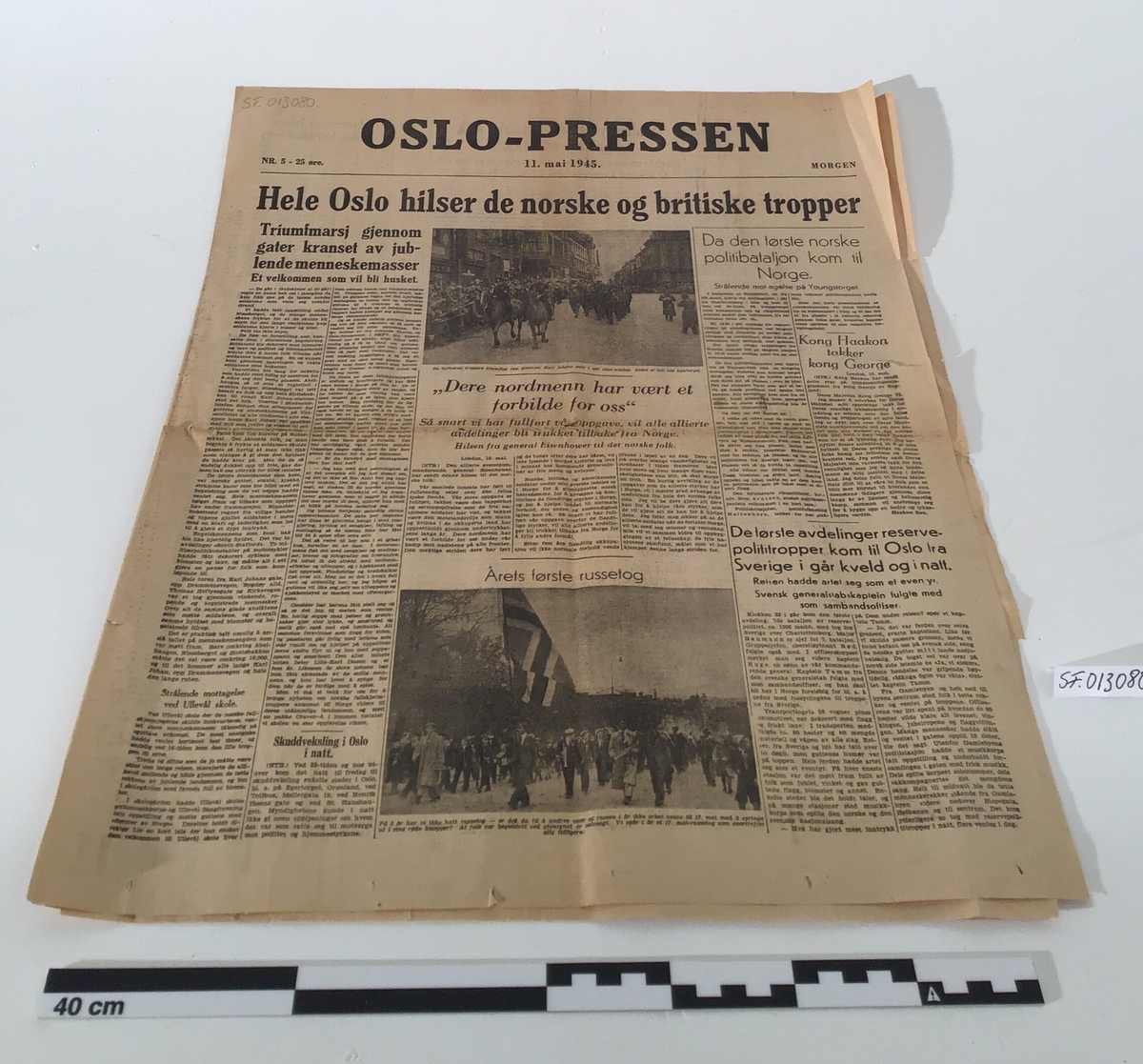 Avis fra frigjøringsdagen etter andre verdenskrig
Fellesavis som ble utgitt i Oslo i de fem første frigjøringsdagene i mai 1945, 6 sider