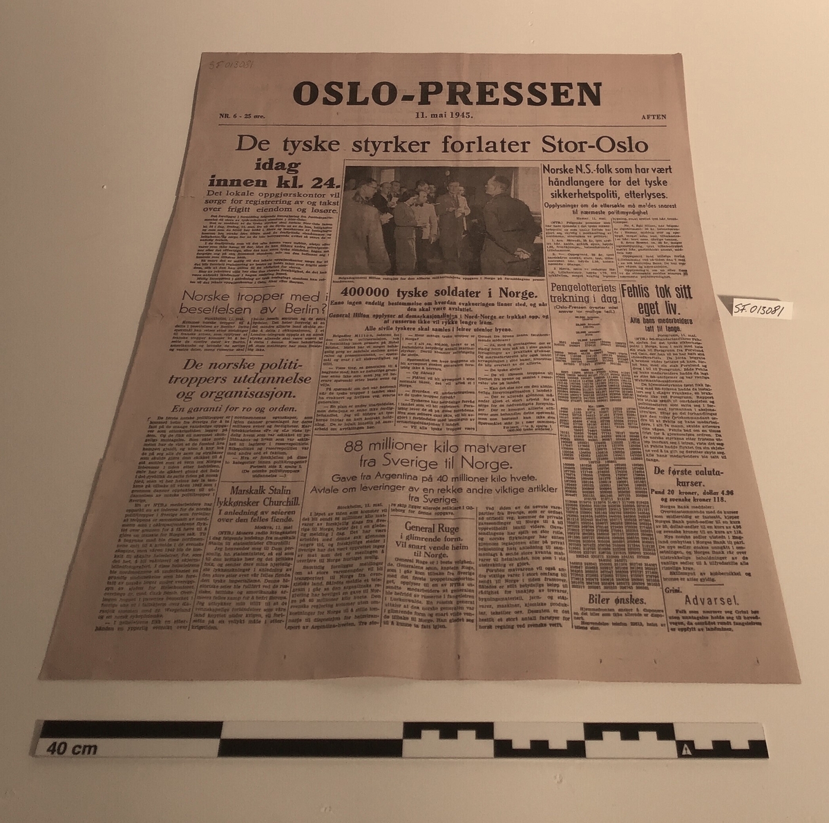 Avis fra frigjøringsdagen etter andre verdenskrig
Fellesavis som ble utgitt i Oslo i de fem første frigjøringsdagene i mai 1945, 4 sider