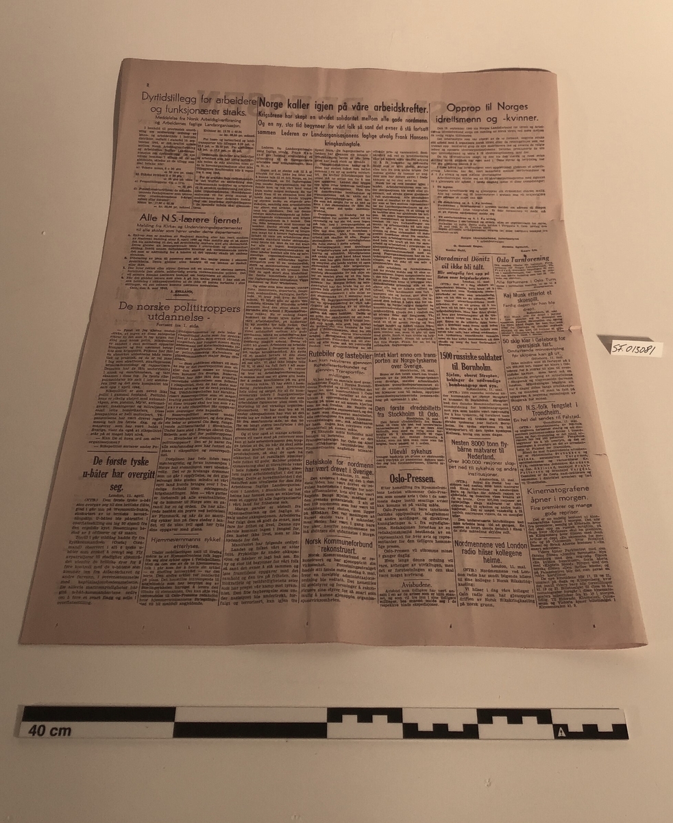 Avis fra frigjøringsdagen etter andre verdenskrig
Fellesavis som ble utgitt i Oslo i de fem første frigjøringsdagene i mai 1945, 4 sider