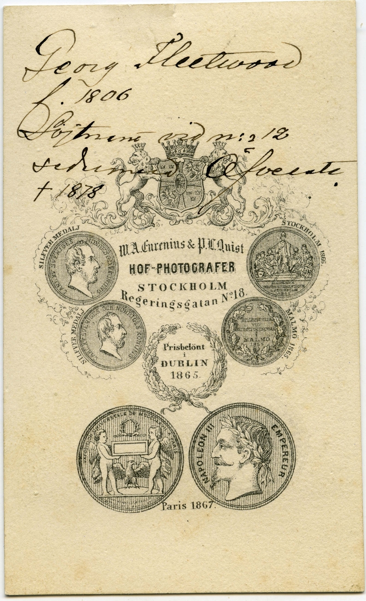 Porträtt på Överste, Friherre Georg Fleetwood. Född år 1806 död år 1878.