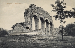 Postkort, Hamar, Domkirkeruinen på Domkirkeodden, Storhamar,