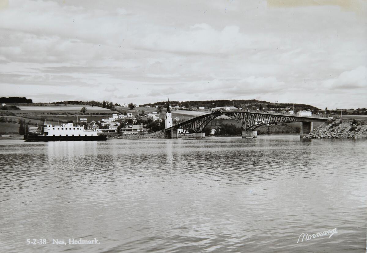 Postkort, Ringsaker, Tingnes, Nessundet bru, M/F Hamar-Kapp Ferjen,