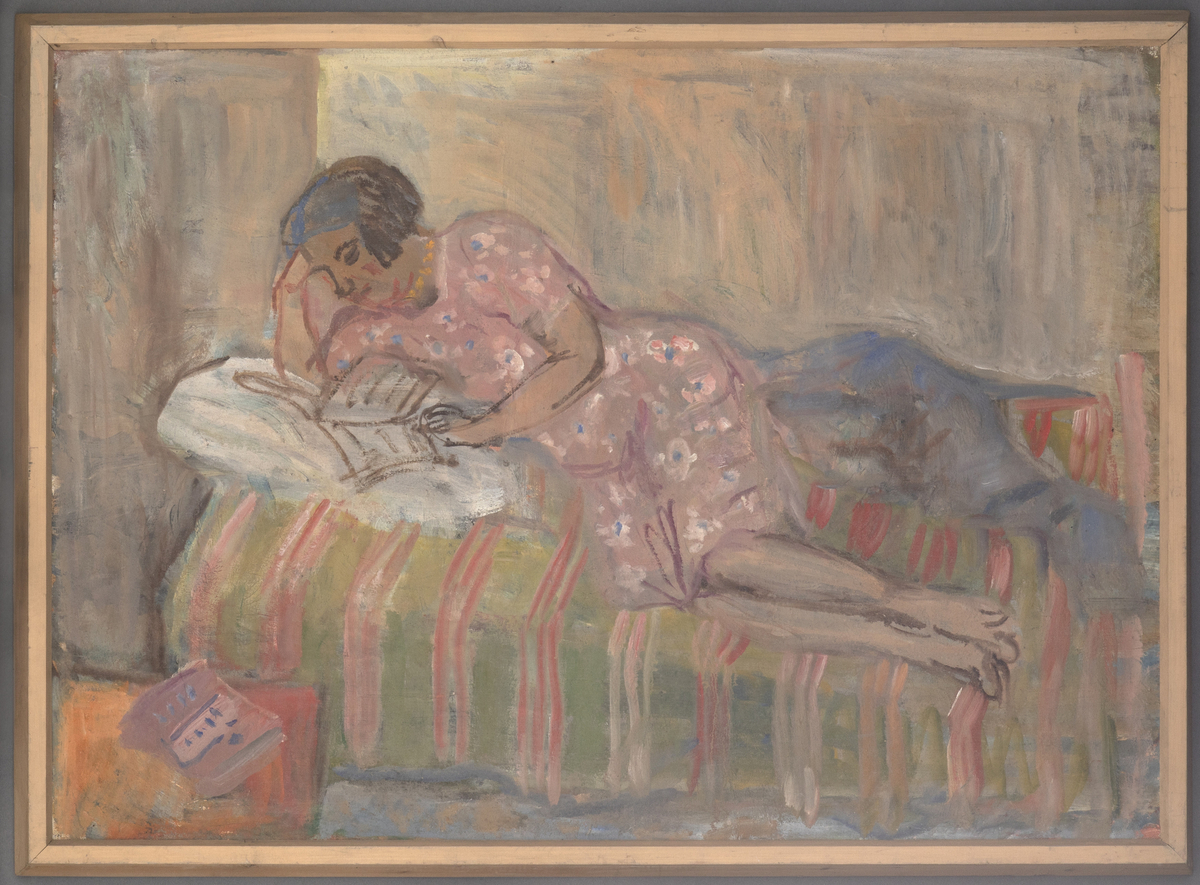 Kvinne på sofa [Oljemaleri]