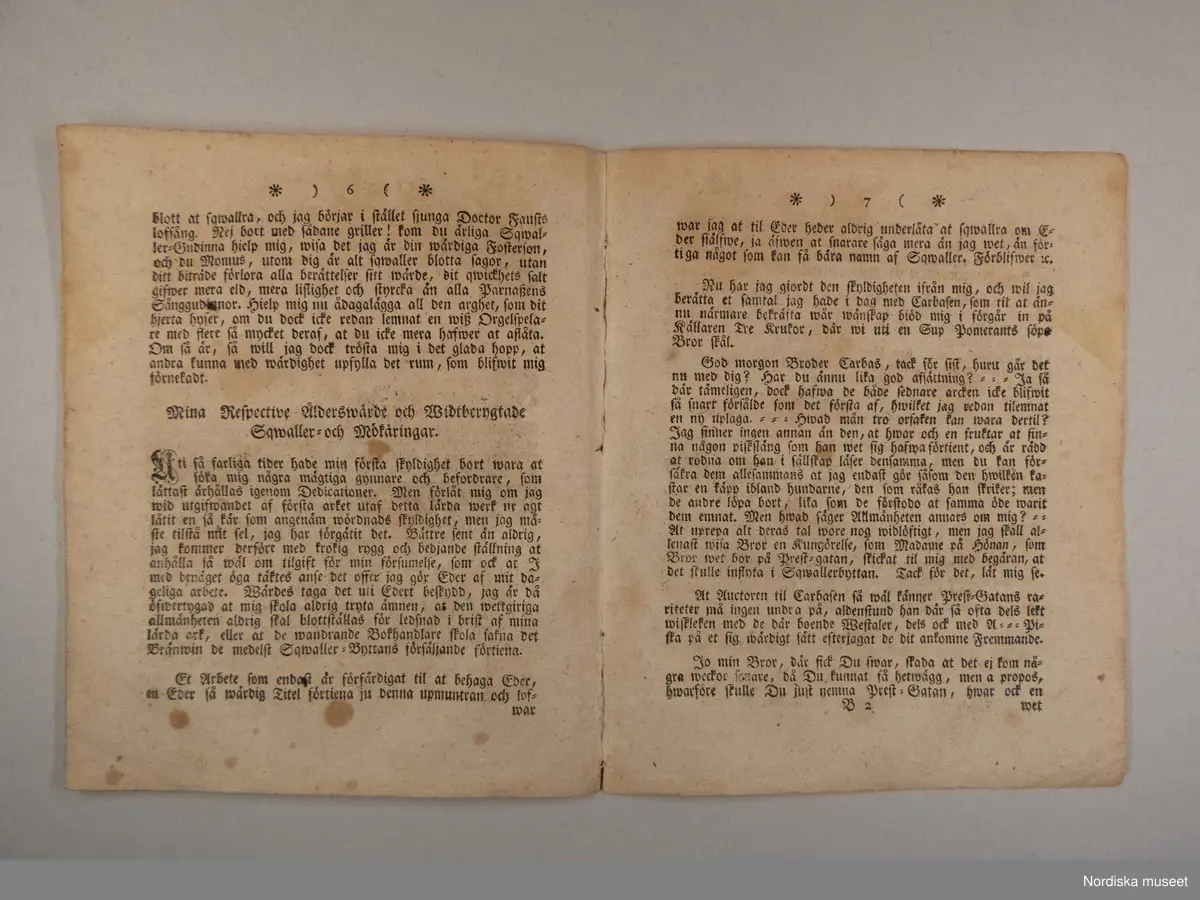 Tidning. Stockholms Sqwallerbytta N:o 1 och 2. Tryckt hos Wennberg och Nordström år 1772.