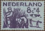 Frimärke ur Gösta Bodmans filatelistiska motivsamling, påbörjad 1950.
Frimärke från Nederländerna, 1958. Motiv av Sädesskörd 