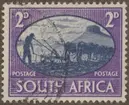 Frimärke ur Gösta Bodmans filatelistiska motivsamling, påbörjad 1950.
Frimärke från Syd Afrika, 1945, Motiv av Plöjningsarbete i Syd Afrika med oxar som dragare -Minne av de Allierades seger i Världskrig II-