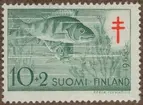 Frimärke ur Gösta Bodmans filatelistiska motivsamling, påbörjad 1950.
Frimärke från Finland, 1955. Motiv av Feta Abborrar 