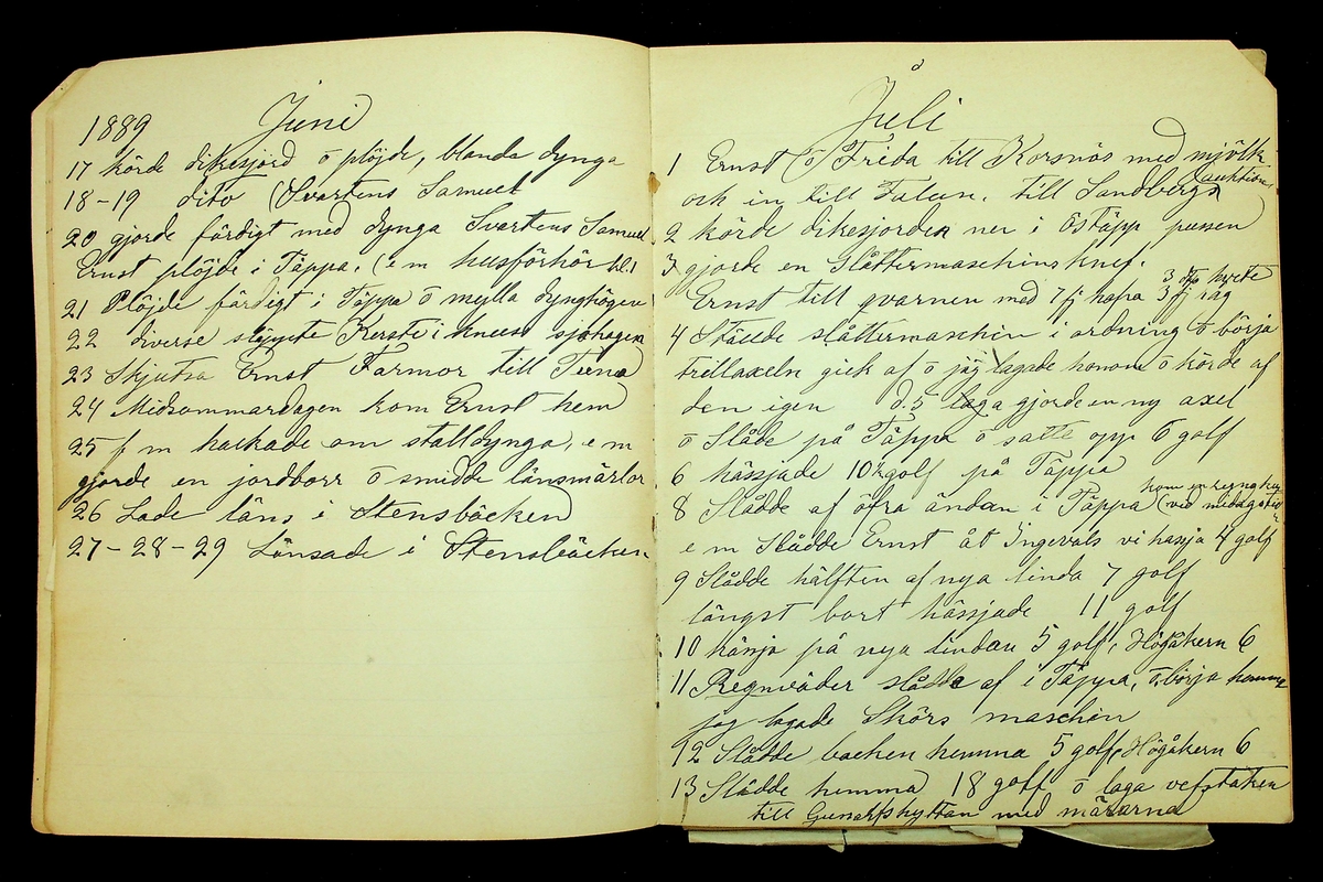 Dagbok åren 1889-1894 efter Hemmansägare Sigge Johan Gustaf Eriksson i Översätra, Stora Skedvi socken.