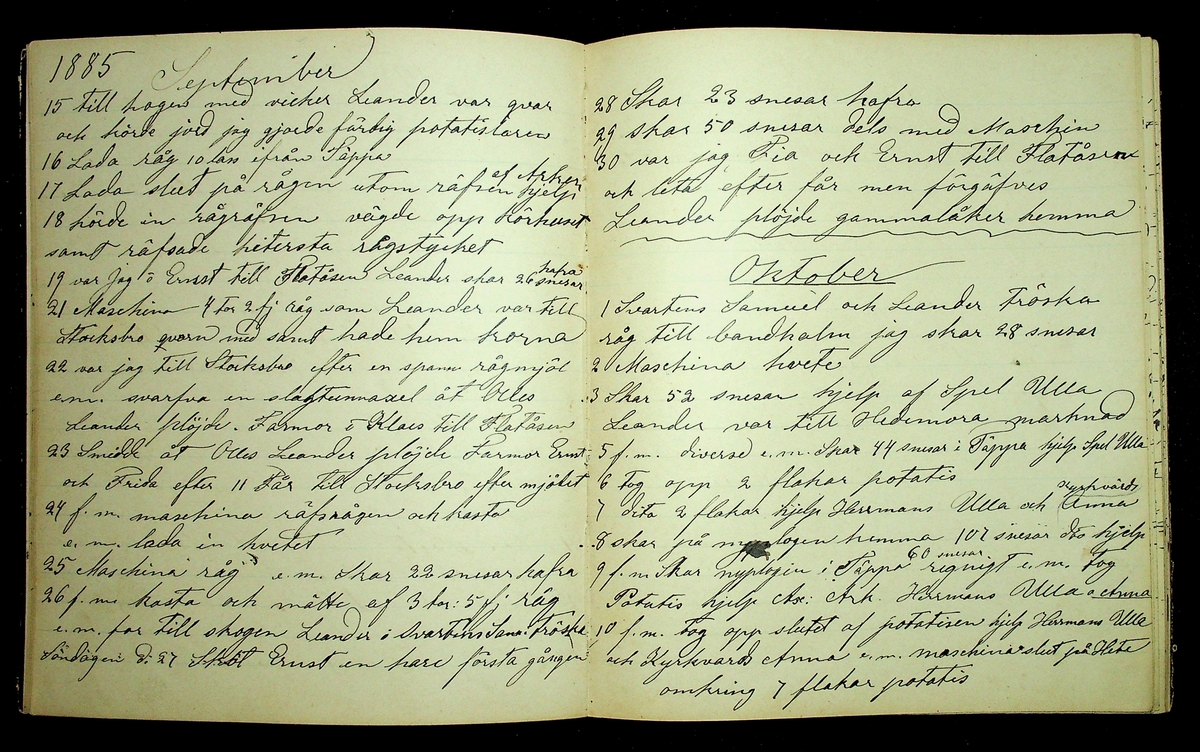 Dagbok åren 1885-1888 efter Hemmansägare Sigge Johan Gustaf Eriksson i Översätra, Stora Skedvi socken.