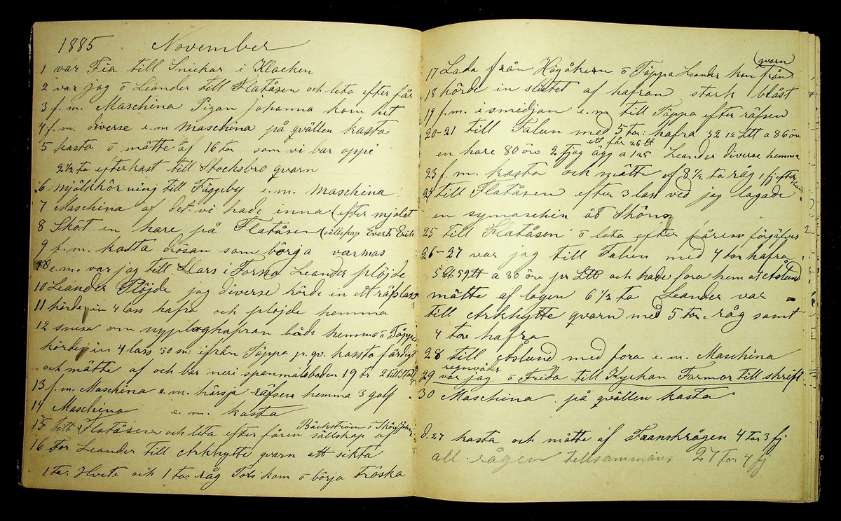 Dagbok åren 1885-1888 efter Hemmansägare Sigge Johan Gustaf Eriksson i Översätra, Stora Skedvi socken.