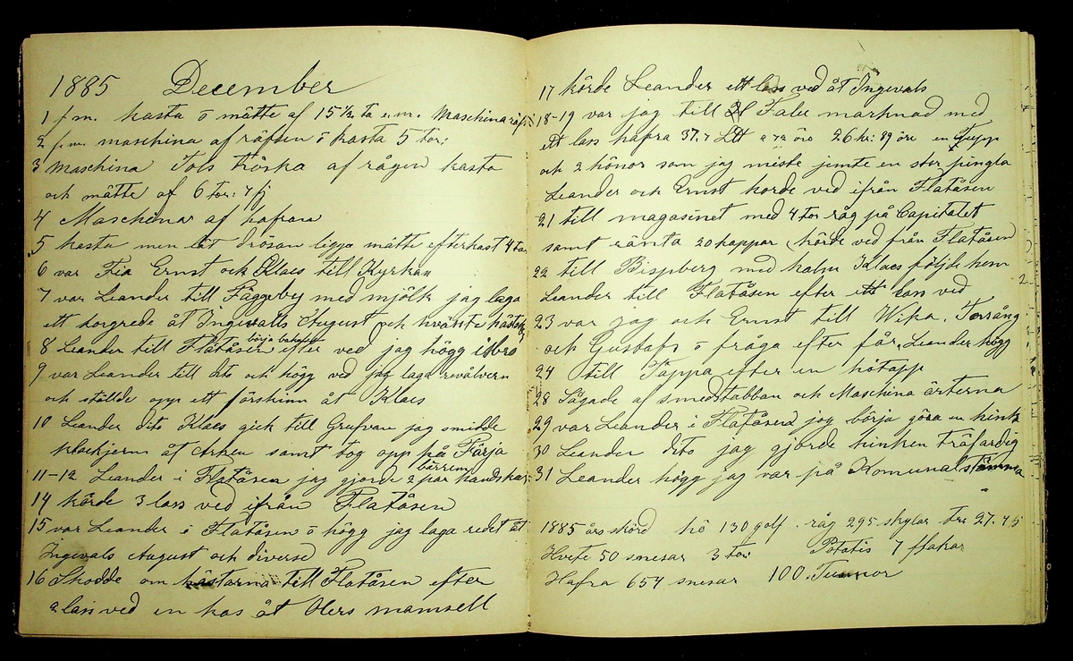 Dagbok åren 1885-1888 efter Hemmansägare Sigge Johan Gustaf Eriksson i Översätra, Stora Skedvi socken.