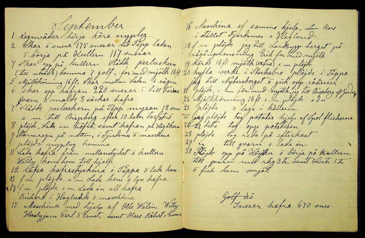 Dagbok år 1911 efter Hemmansägare Sigge Johan Gustaf Eriksson i Översätra, Stora Skedvi socken.
