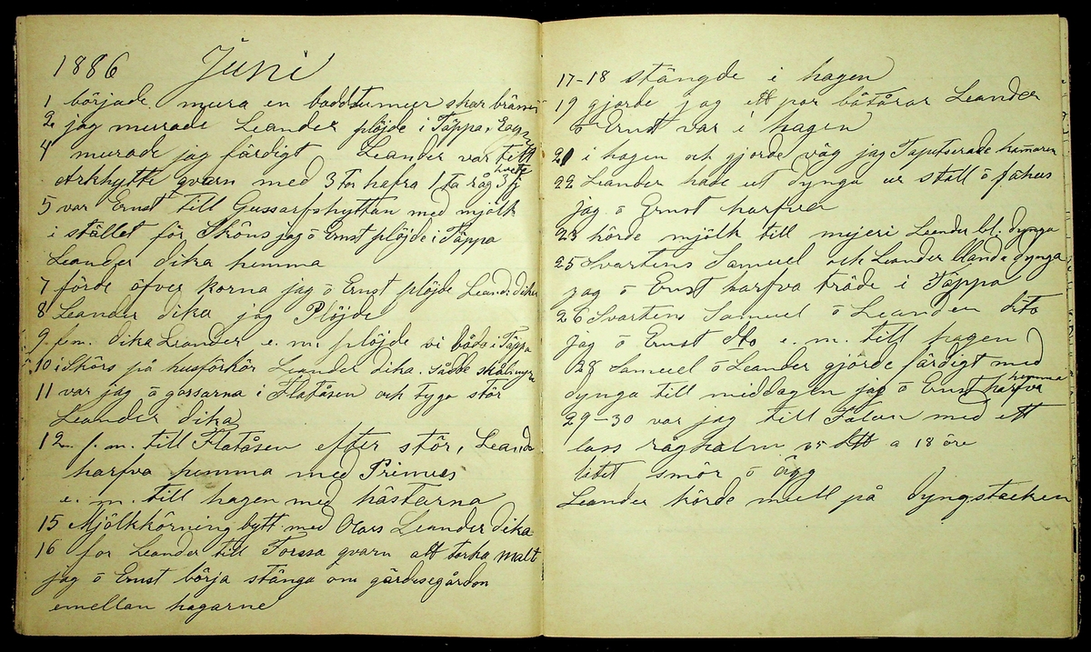 Dagbok åren 1885-1888 efter Hemmansägare Sigge Johan Gustaf Eriksson i Översätra, Stora Skedvi socken.