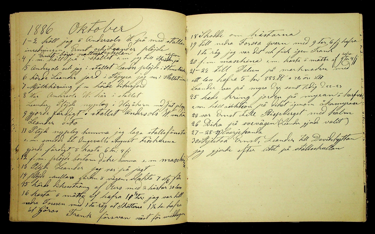 Dagbok åren 1885-1888 efter Hemmansägare Sigge Johan Gustaf Eriksson i Översätra, Stora Skedvi socken.