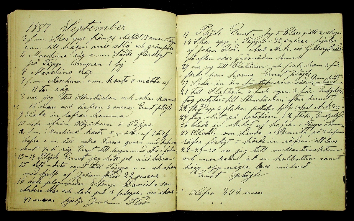 Dagbok åren 1885-1888 efter Hemmansägare Sigge Johan Gustaf Eriksson i Översätra, Stora Skedvi socken.
