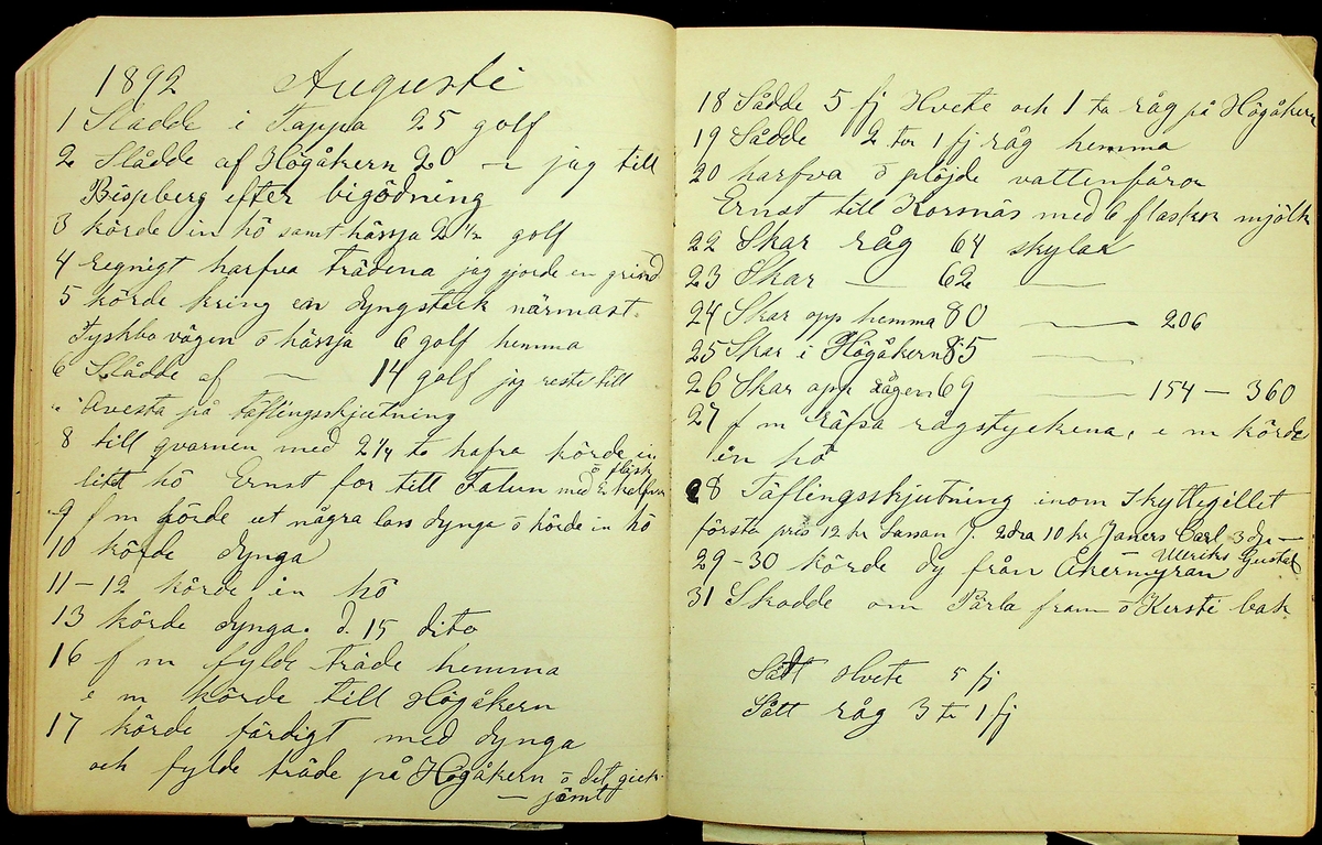 Dagbok åren 1889-1894 efter Hemmansägare Sigge Johan Gustaf Eriksson i Översätra, Stora Skedvi socken.