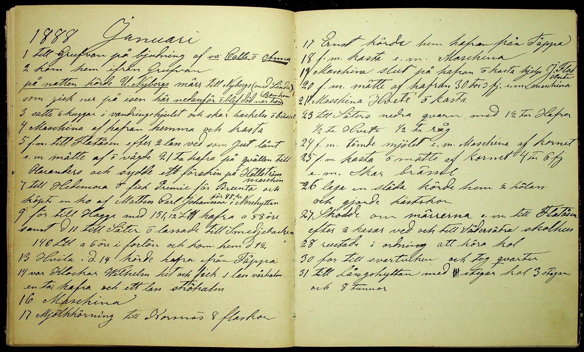 Dagbok åren 1885-1888 efter Hemmansägare Sigge Johan Gustaf Eriksson i Översätra, Stora Skedvi socken.