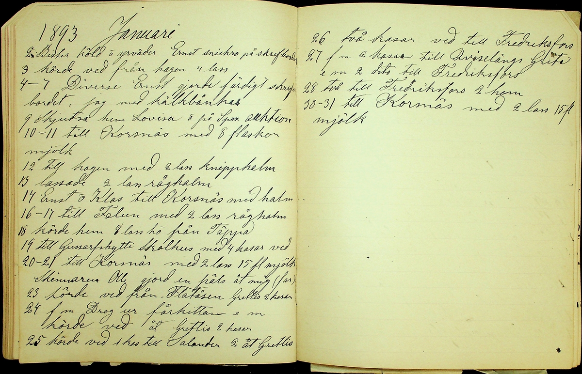 Dagbok åren 1889-1894 efter Hemmansägare Sigge Johan Gustaf Eriksson i Översätra, Stora Skedvi socken.