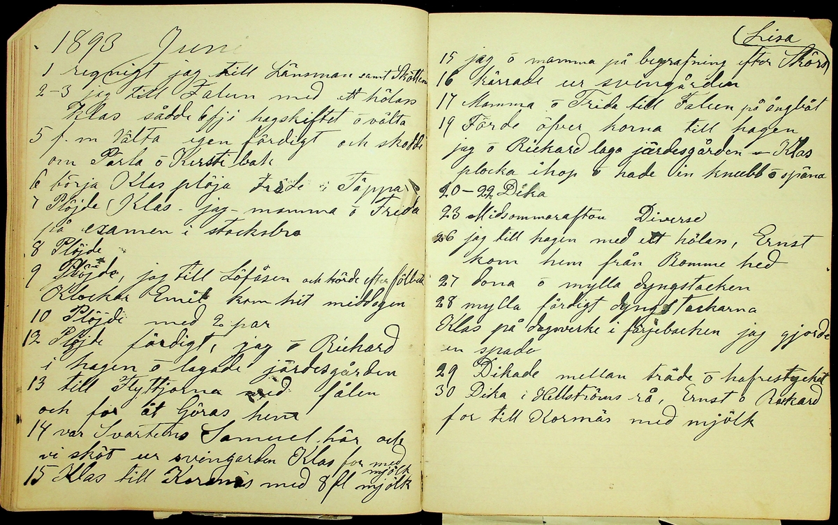 Dagbok åren 1889-1894 efter Hemmansägare Sigge Johan Gustaf Eriksson i Översätra, Stora Skedvi socken.