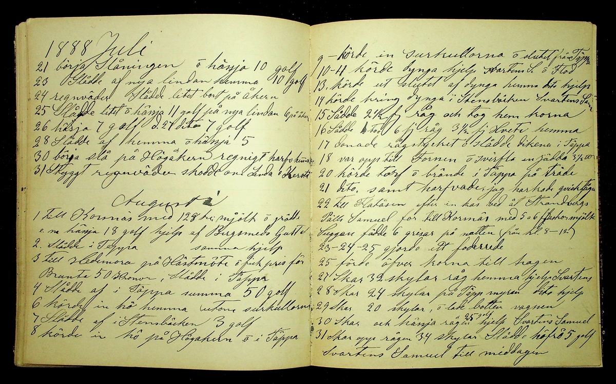 Dagbok åren 1885-1888 efter Hemmansägare Sigge Johan Gustaf Eriksson i Översätra, Stora Skedvi socken.