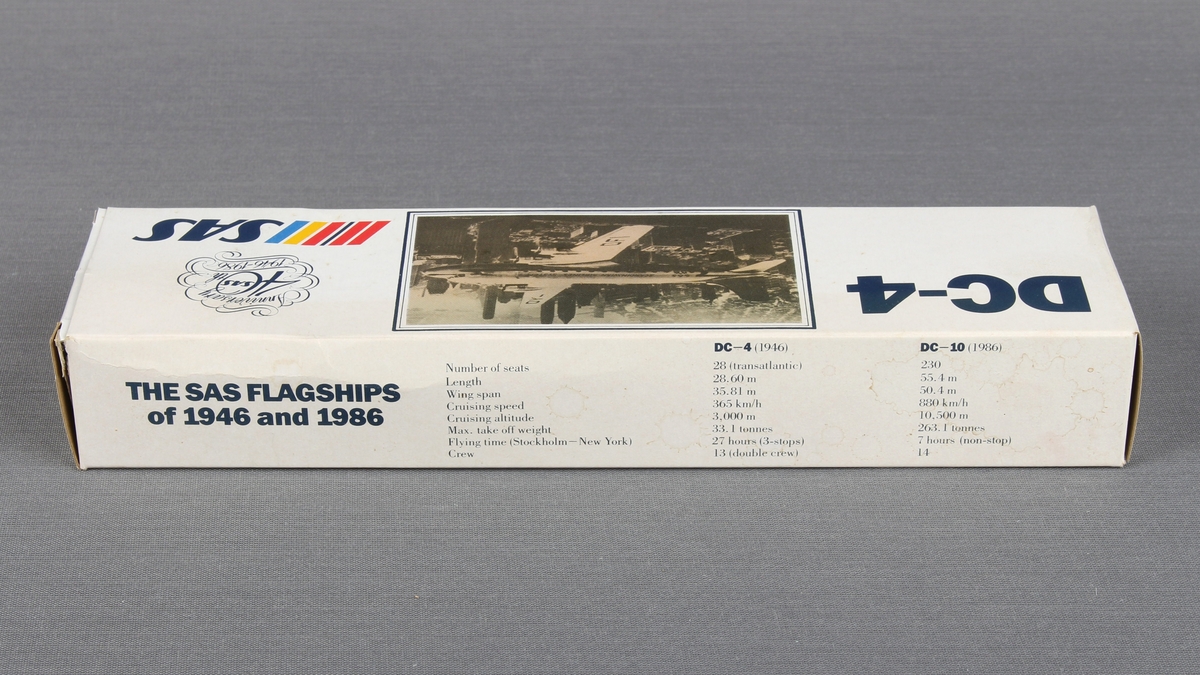 Modellfly av type DC-4 i eske.
