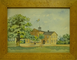 Tavla med officerspaviljongen Axevalla Hed