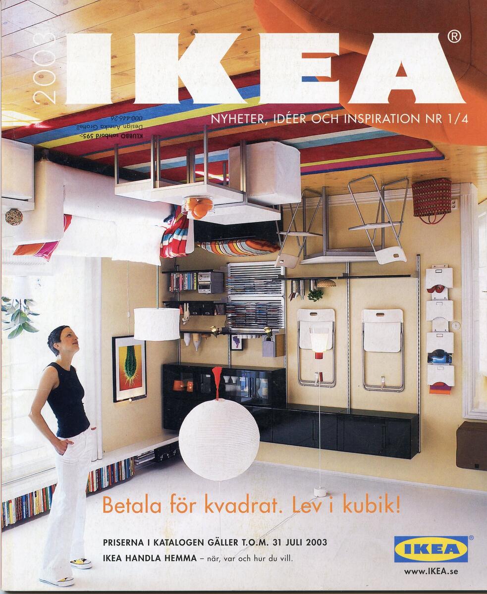 Ikea produktkatalog, nyheter, idéer och inspiration 1/4 2003, 99 sidor. Del av samling kataloger och tidskrifter från birgitta strandberg-zerpe. Förvaras i grön arkivbox.