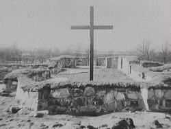 Utgrävningen av Getakärrs kyrkoruin i Varberg 1936. Kyrkan t