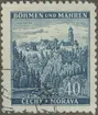 Frimärke ur Gösta Bodmans filatelistiska motivsamling, påbörjad 1950.
Frimärke från Böhmen Mähren, 1939. Motiv av Slottet i Klingenberg